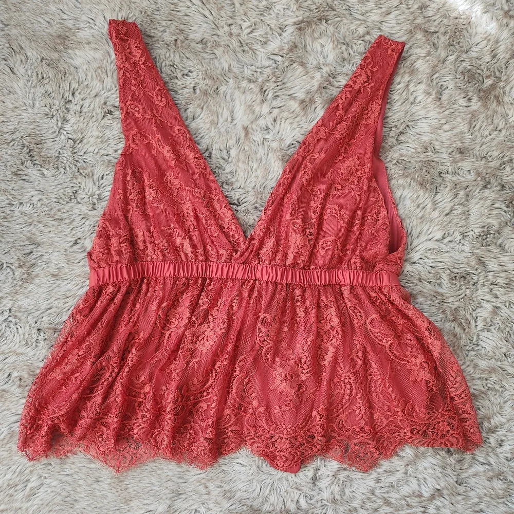Free People Chante‎ Lace Tank Top Frenchie Kiss Red Women's Size XL